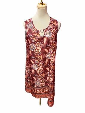 SHEIN Burgundy Floral Sleeveless Tunic Dress Ring Detail Size Large